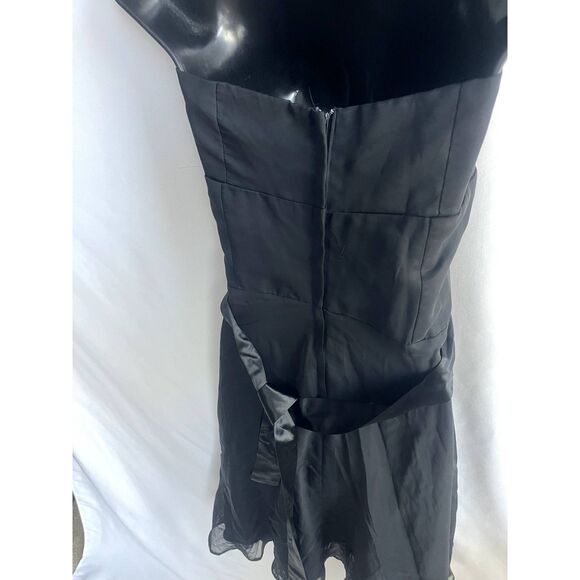 Black Cocktail Midi Dress Chiffon LBD Witchy Romantic Formal Datenight Flare M - Picture 3 of 9